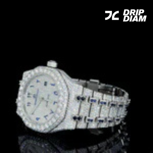 Full Iced-Out White & Bule Ruby With Blue Arabic Dial Moissanite Diamond Regular price By CrownIce