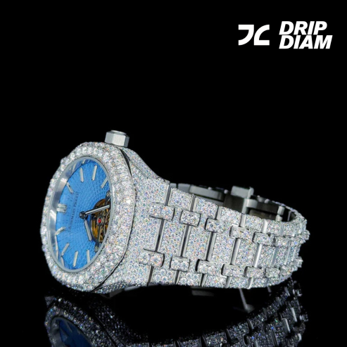 Brilliant Full Pave Watch Featuring a Stunning Sky Blue Face By CrownIce