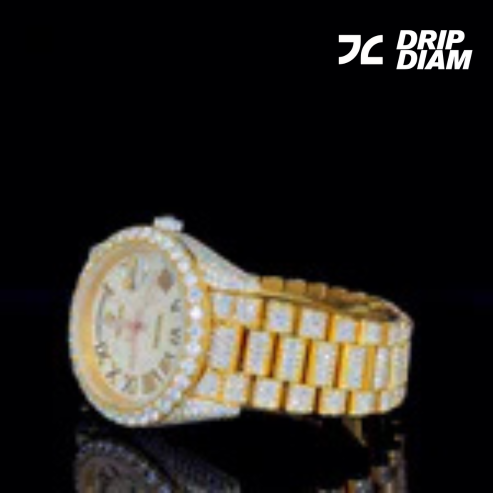 Full Iced-Out Twon Tone Oyster Belt With Roman Dial Moissanite Diamond Watch By CrownIce