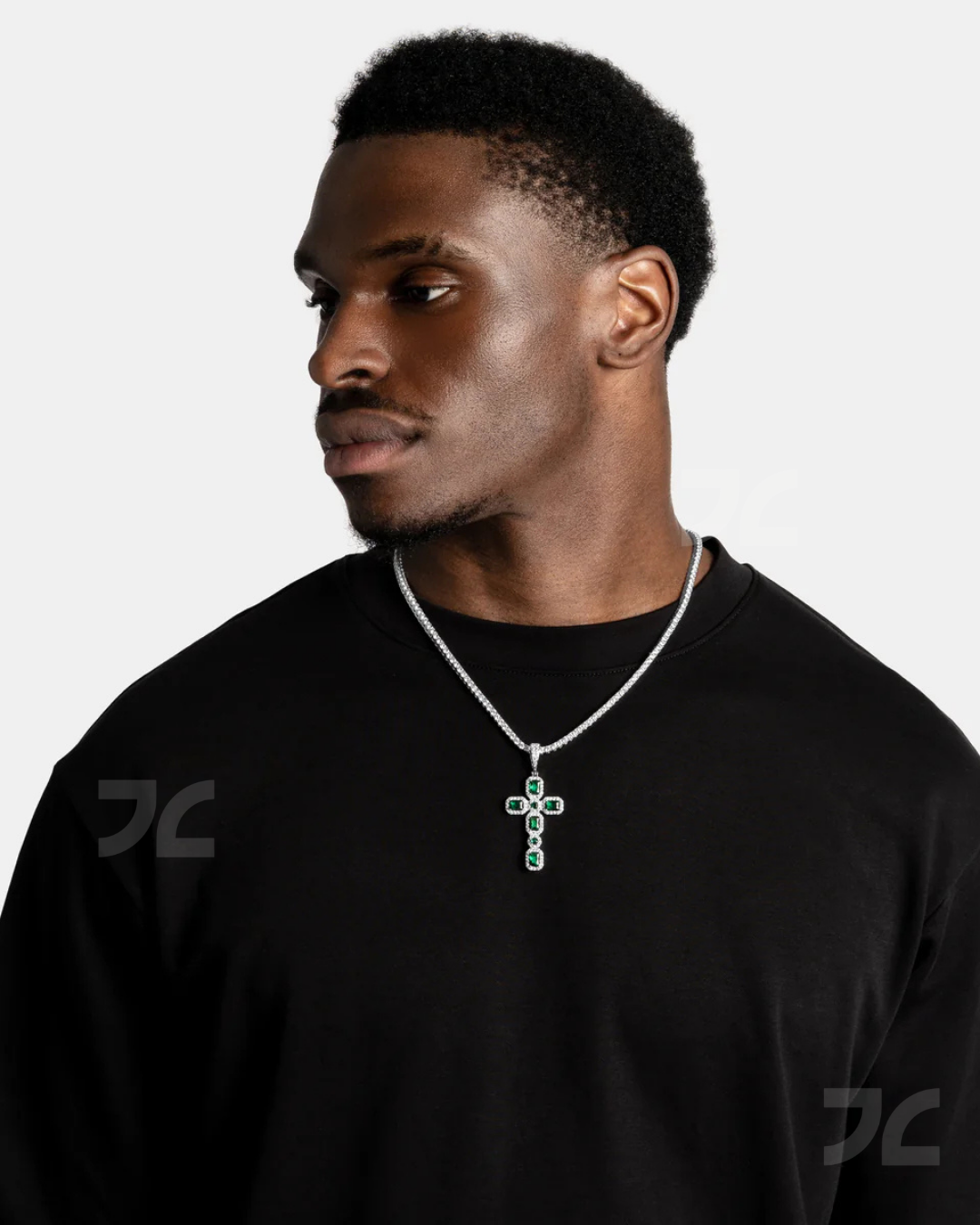 Emerald Cluster Cross Pendant