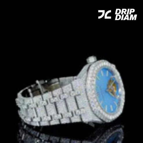 Brilliant Full Pave Watch Featuring a Stunning Sky Blue Face By CrownIce