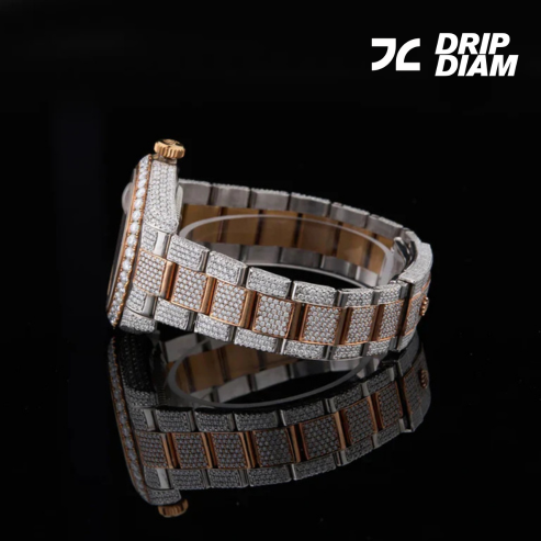 Timeless Sparkle Full Diamond Timepiece with Rose Gold Accents By CrownIce