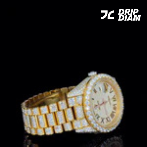Full Iced-Out Twon Tone Oyster Belt With Roman Dial Moissanite Diamond Watch By CrownIce