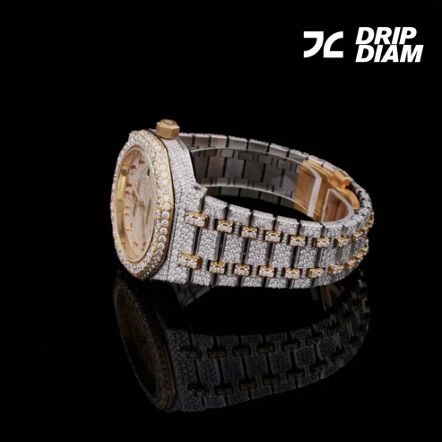 Royal Frost Fully Iced Gold Accent Timepiece with Arabic NumeralsBy CrownIce