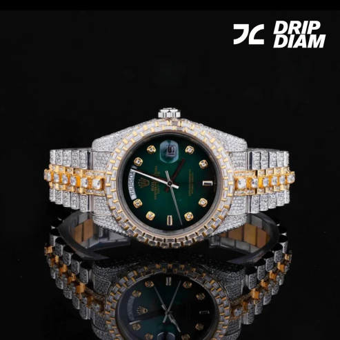 Emerald Empire Two-Tone Diamond Timepiece with Green Majesty By CrownIce