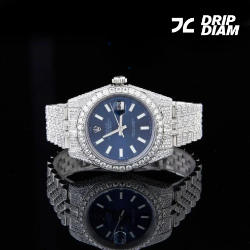Midnight Frost Iced-Out Elegance with Deep Blue Dial By CrownIce