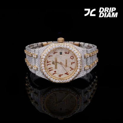 Royal Frost Fully Iced Gold Accent Timepiece with Arabic NumeralsBy CrownIce