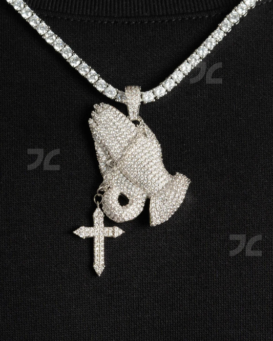 Iced Praying Hand Pendant
