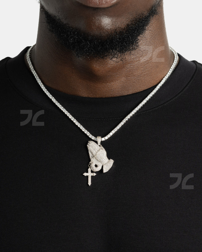 Iced Praying Hand Pendant