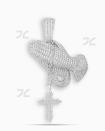 Iced Praying Hand Pendant