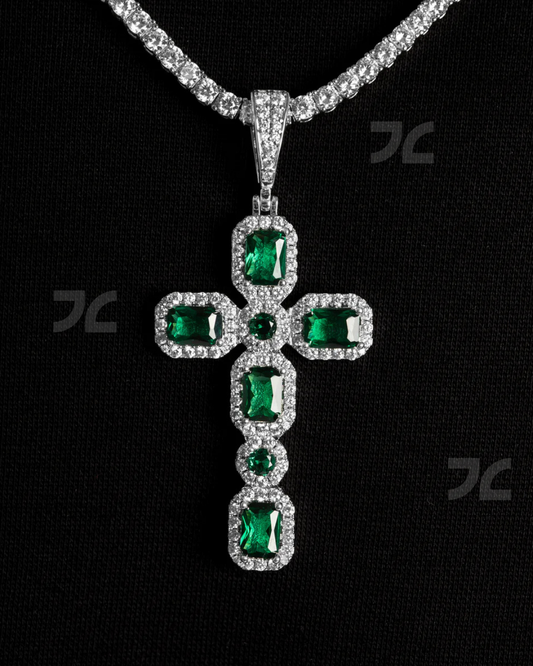 Emerald Cluster Cross Pendant
