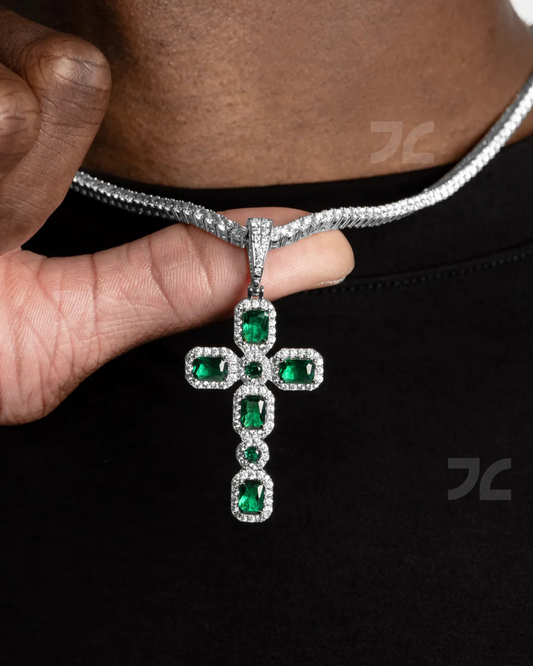 Emerald Cluster Cross Pendant