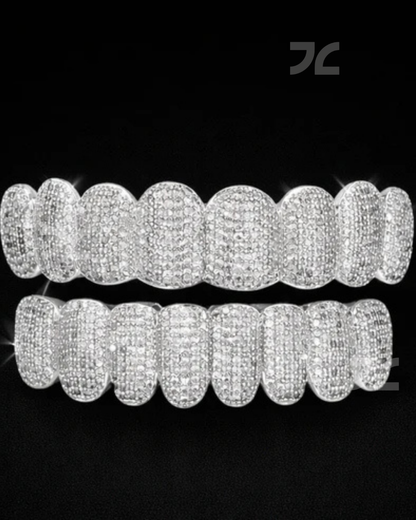 Silver Iced Out Grillz Moissanite Diamond Hip Hop Teeth Caps
