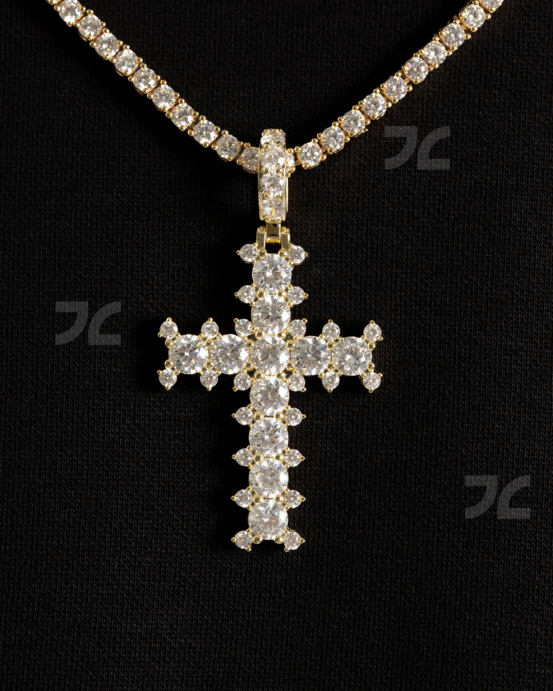 Studded Cross Pendant Gold
