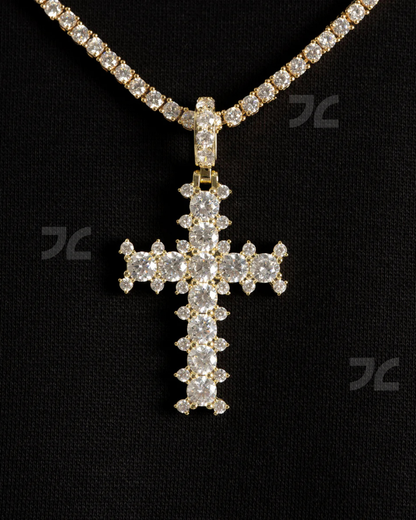 Studded Cross Pendant Gold