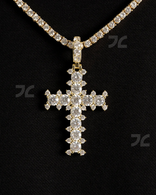 Studded Cross Pendant Gold