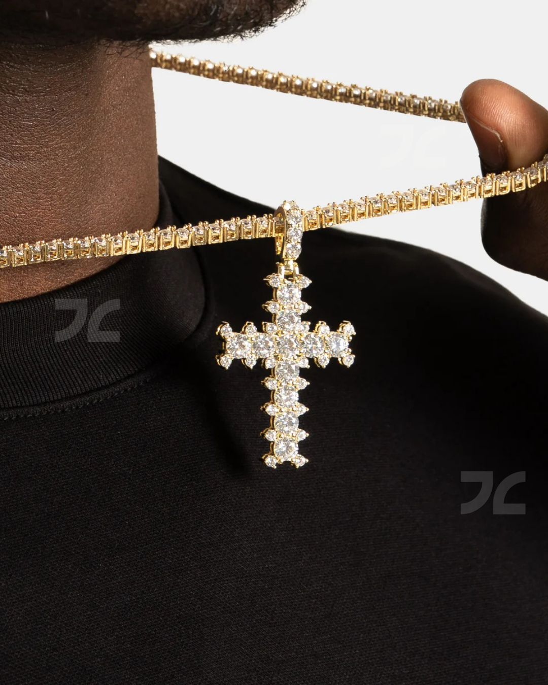 Studded Cross Pendant Gold
