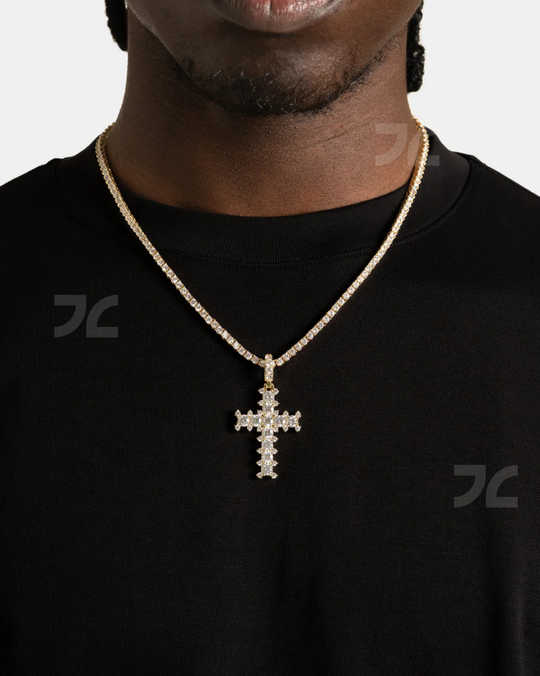 Studded Cross Pendant Gold