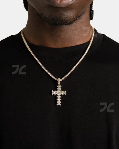Studded Cross Pendant Gold