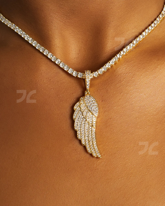 Iced Angel Wing Pendant Gold