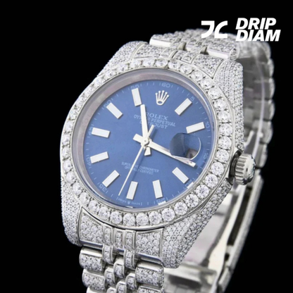 Midnight Frost Iced-Out Elegance with Deep Blue Dial By CrownIce