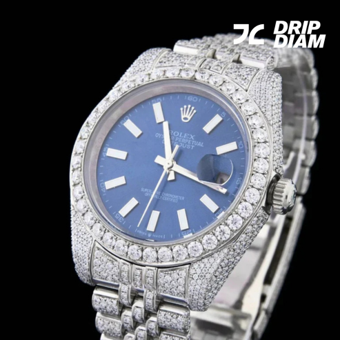 Midnight Frost Iced-Out Elegance with Deep Blue Dial By CrownIce