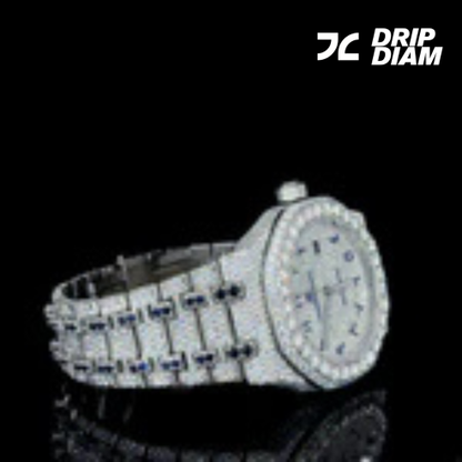 Full Iced-Out White & Bule Ruby With Blue Arabic Dial Moissanite Diamond Regular price By CrownIce