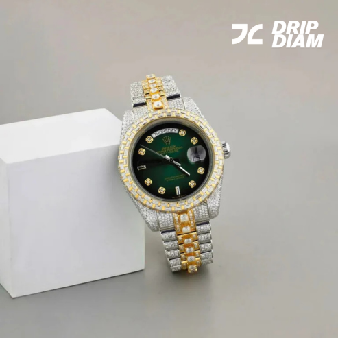 Emerald Empire Two-Tone Diamond Timepiece with Green Majesty By CrownIce