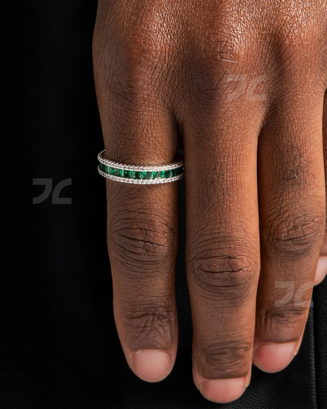 Silver Green Layered Ring