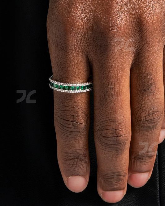 Silver Green Layered Ring