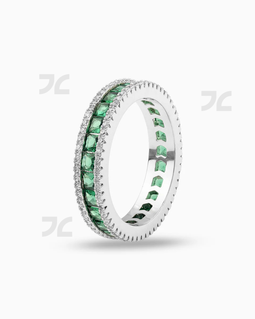 Silver Green Layered Ring