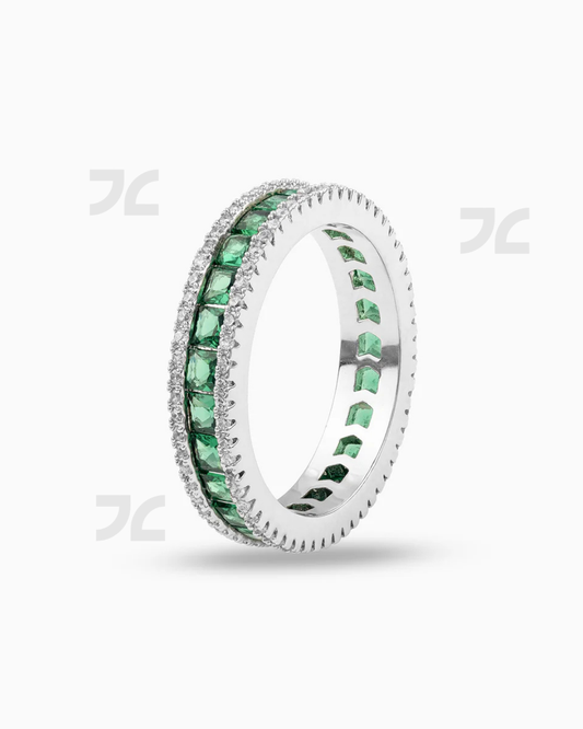 Silver Green Layered Ring