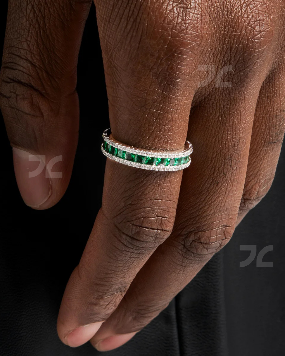Silver Green Layered Ring