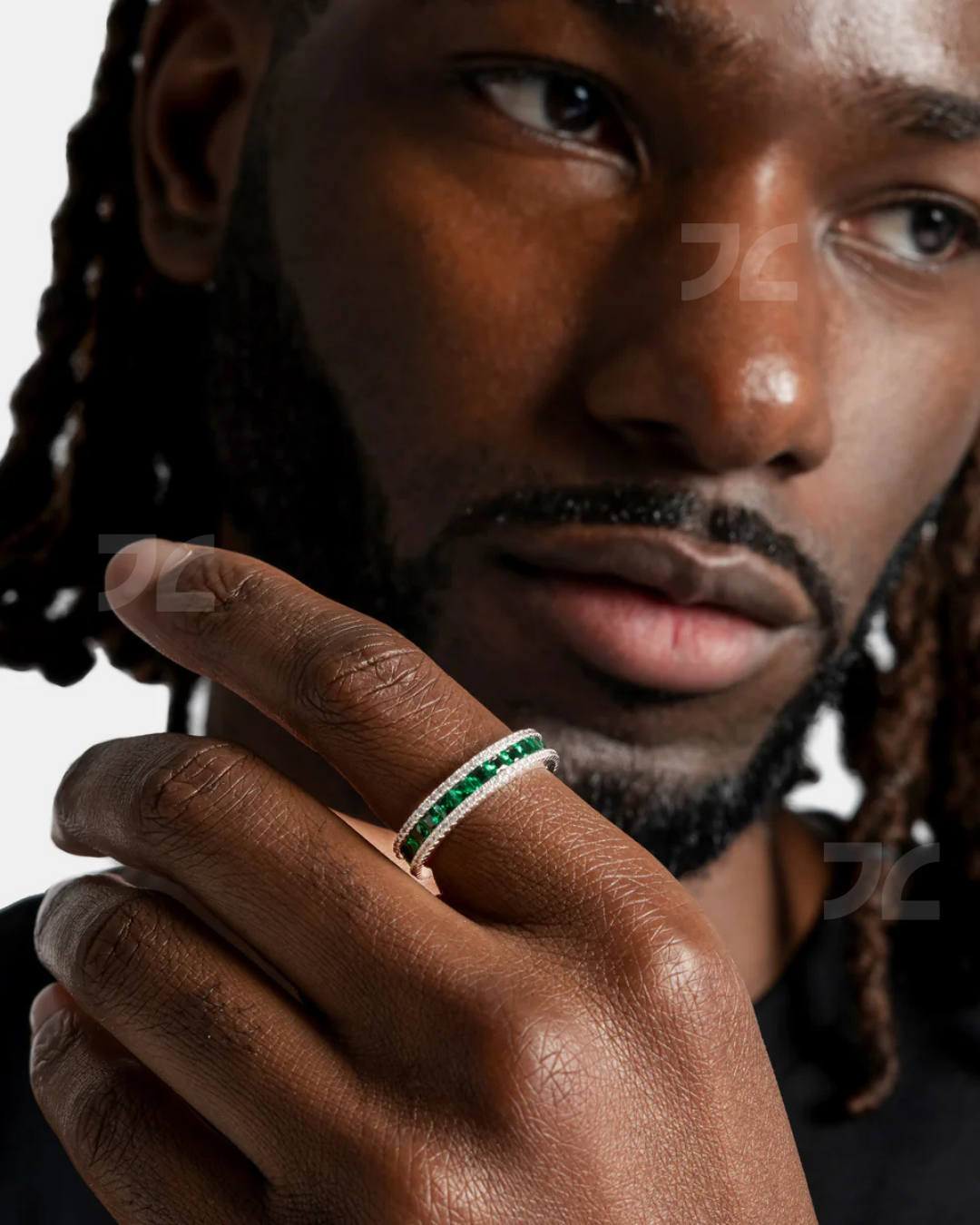 Silver Green Layered Ring