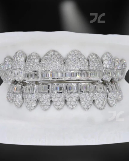 Iced Out Grillz Set Moissanite Diamond Look 925 Silver Teeth Jewelry
