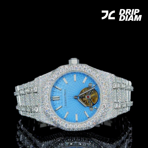 Brilliant Full Pave Watch Featuring a Stunning Sky Blue Face By CrownIce