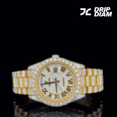 Full Iced-Out Twon Tone Oyster Belt With Roman Dial Moissanite Diamond Watch By CrownIce