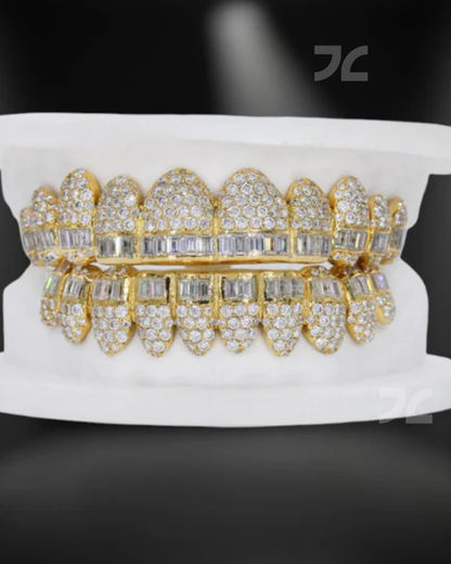 Iced Out Grillz Set Moissanite Diamond Look 925 Silver Teeth Jewelry