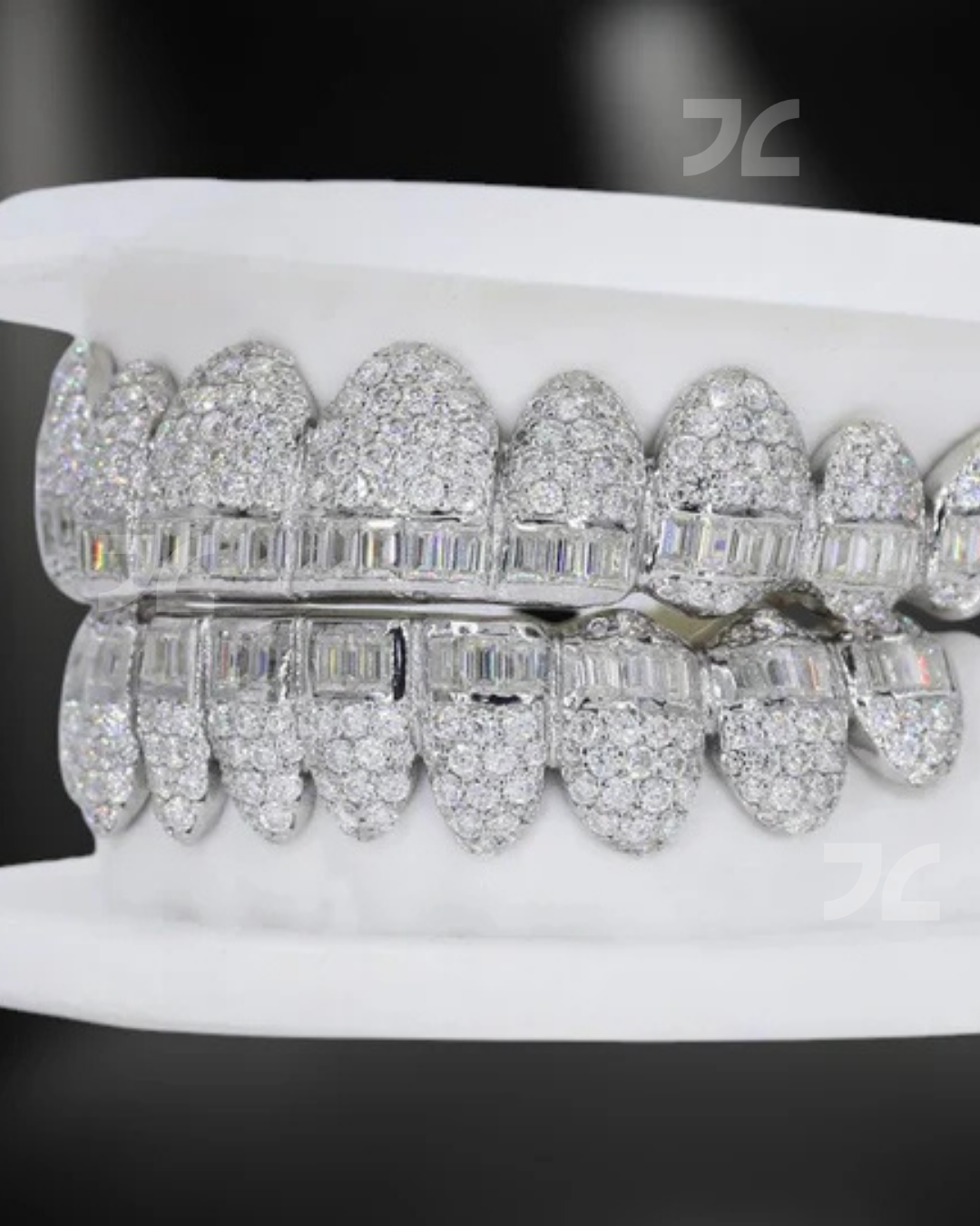 Iced Out Grillz Set Moissanite Diamond Look 925 Silver Teeth Jewelry