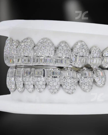 Iced Out Grillz Set Moissanite Diamond Look 925 Silver Teeth Jewelry