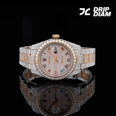 Timeless Sparkle Full Diamond Timepiece with Rose Gold Accents By CrownIce