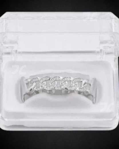 Silver Cuban Chain Design VVS Moissanite Diamond Grillz