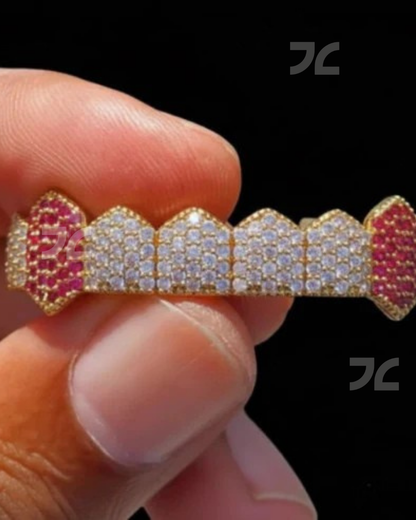 925 Sterling Silver VVS Red Moissanite Diamond Grillz