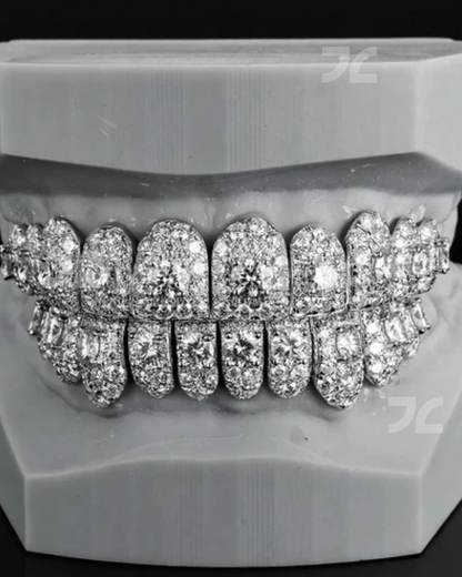 Silver Iced Out Grillz 925 Silver Custom Moissanite Diamond Hip Hop Teeth
